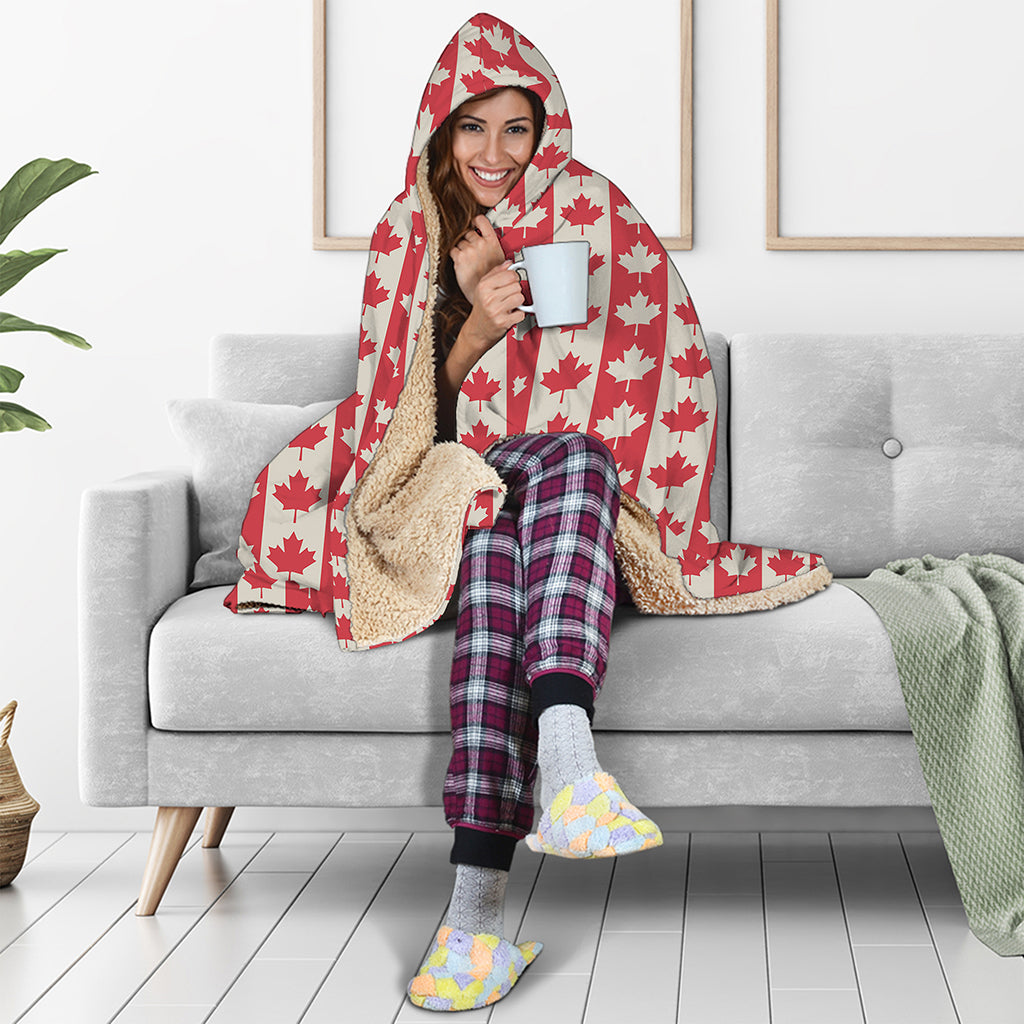 Canadian Maple Leaf Pattern Print Hooded Blanket