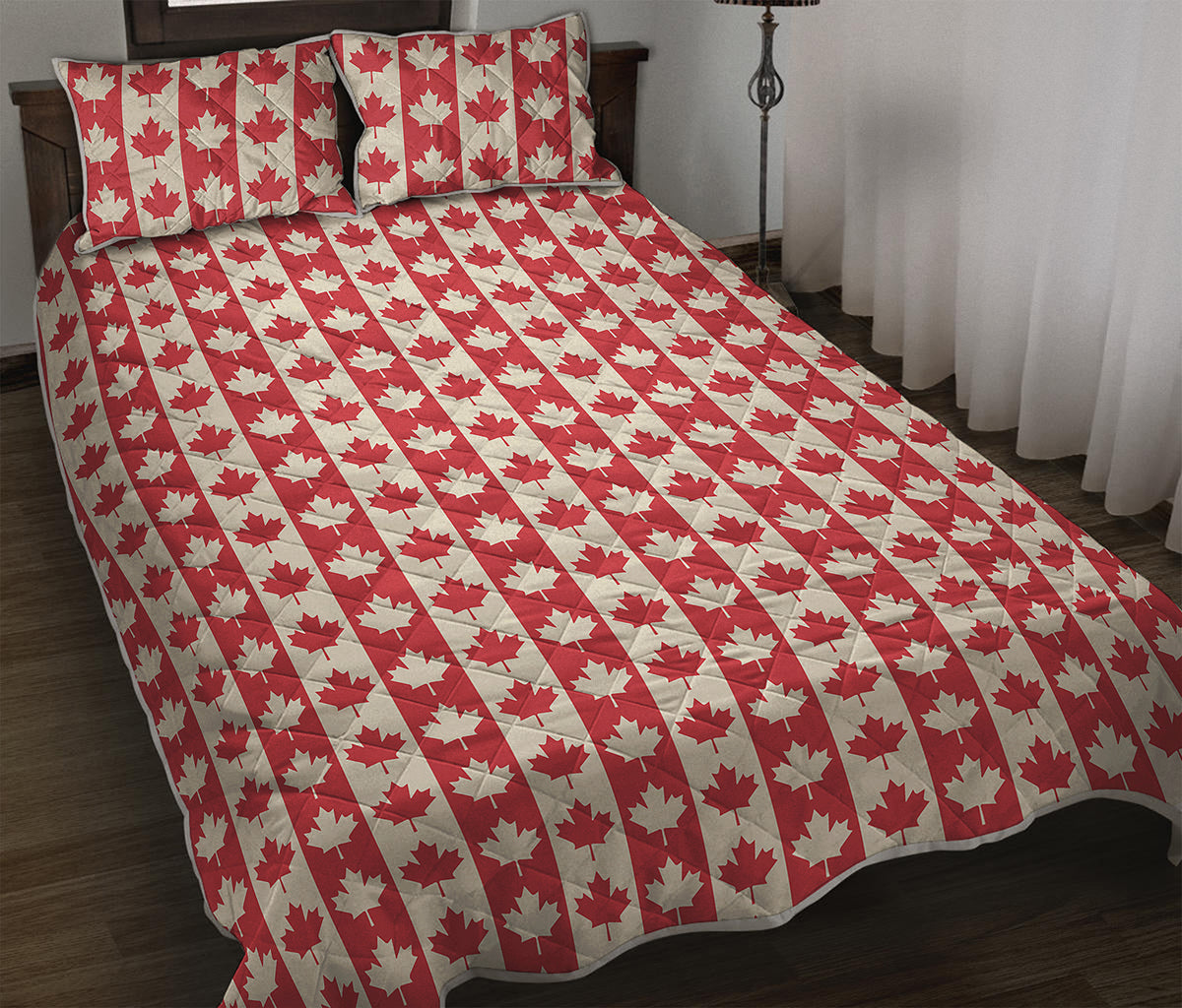Canadian Maple Leaf Pattern Print Quilt Bed Set