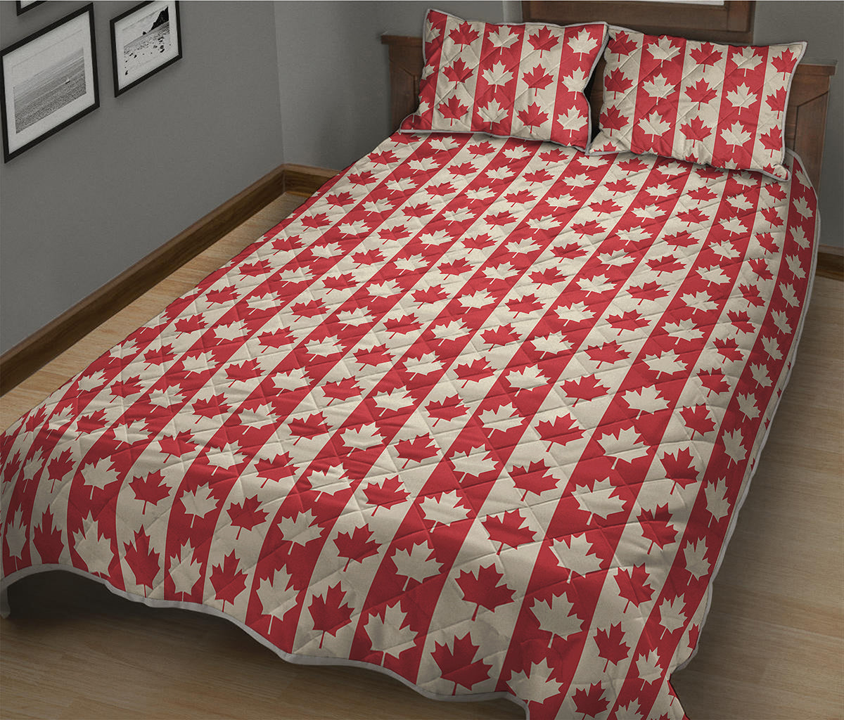 Canadian Maple Leaf Pattern Print Quilt Bed Set