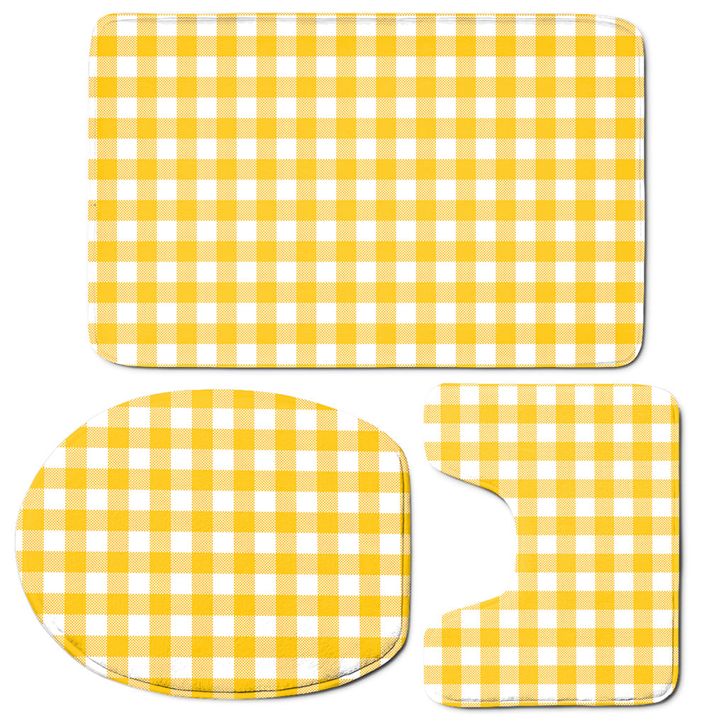 Canary Yellow And White Gingham Print 3 Piece Bath Mat Set
