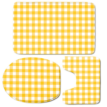 Canary Yellow And White Gingham Print 3 Piece Bath Mat Set