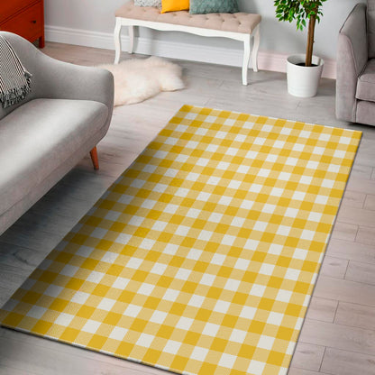 Canary Yellow And White Gingham Print Area Rug