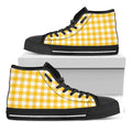 Canary Yellow And White Gingham Print Black High Top Sneakers
