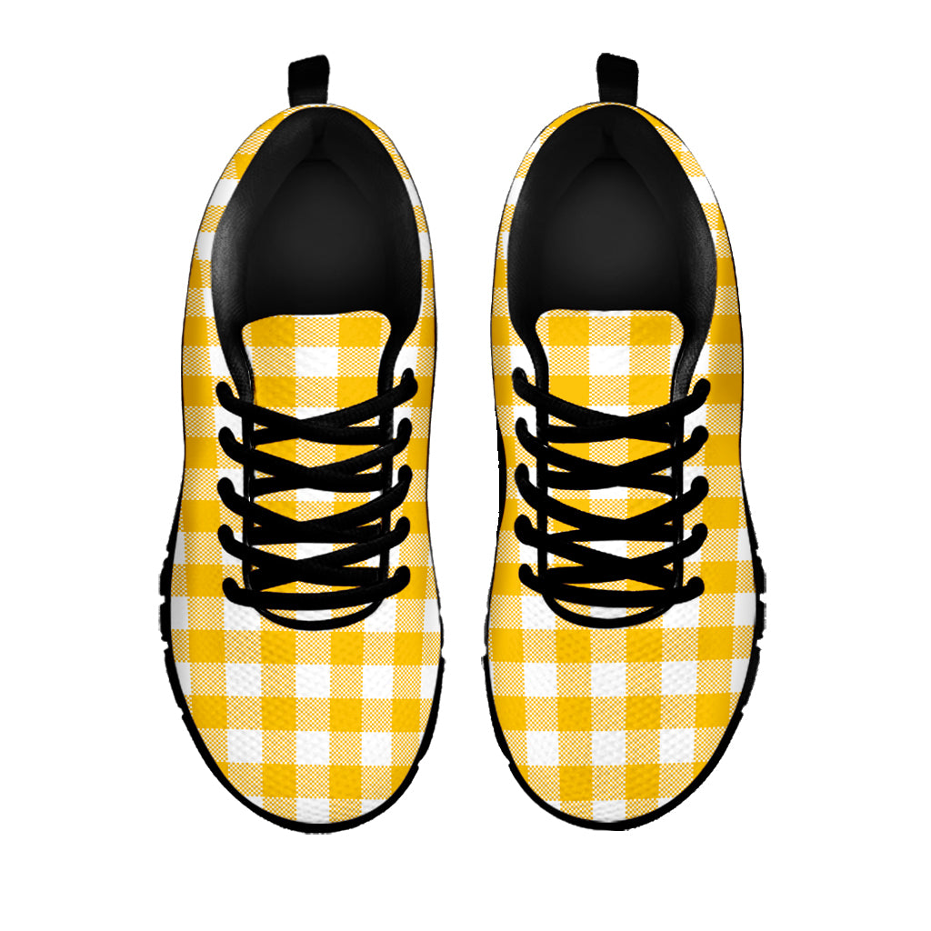 Canary Yellow And White Gingham Print Black Sneakers