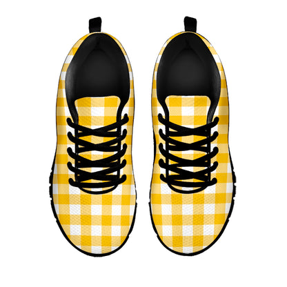 Canary Yellow And White Gingham Print Black Sneakers