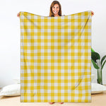Canary Yellow And White Gingham Print Blanket