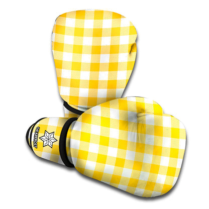Canary Yellow And White Gingham Print Boxing Gloves