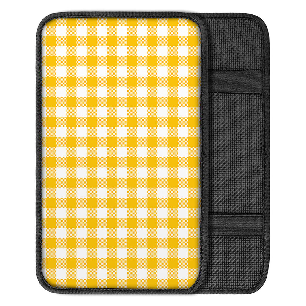 Canary Yellow And White Gingham Print Car Center Console Cover