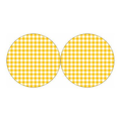 Canary Yellow And White Gingham Print Car Coasters