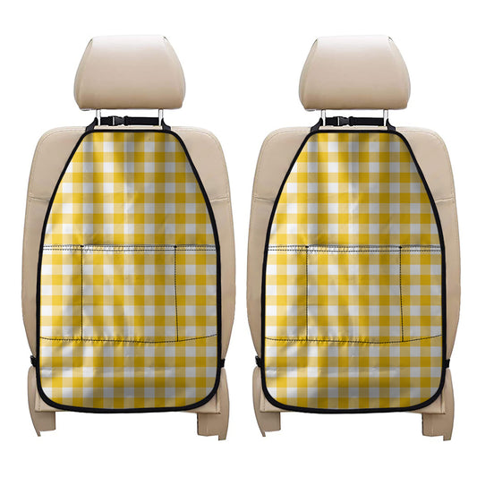 Canary Yellow And White Gingham Print Car Seat Organizers
