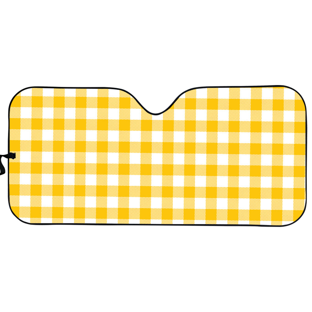 Canary Yellow And White Gingham Print Car Sun Shade