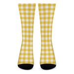 Canary Yellow And White Gingham Print Crew Socks