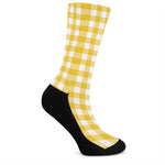 Canary Yellow And White Gingham Print Crew Socks