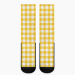 Canary Yellow And White Gingham Print Crew Socks