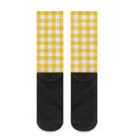 Canary Yellow And White Gingham Print Crew Socks