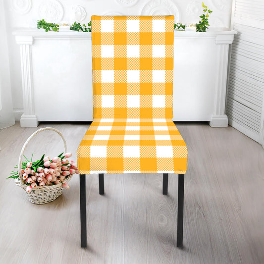 Canary Yellow And White Gingham Print Dining Chair Slipcover