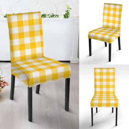 Canary Yellow And White Gingham Print Dining Chair Slipcover