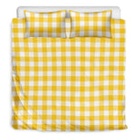 Canary Yellow And White Gingham Print Duvet Cover Bedding Set