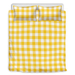 Canary Yellow And White Gingham Print Duvet Cover Bedding Set