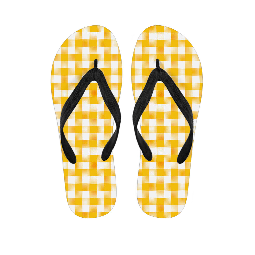 Canary Yellow And White Gingham Print Flip Flops