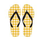 Canary Yellow And White Gingham Print Flip Flops
