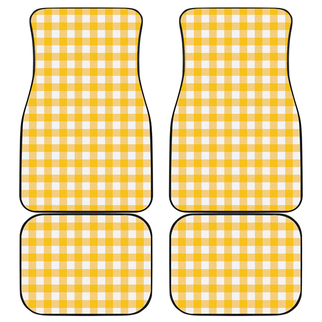 Canary Yellow And White Gingham Print Front and Back Car Floor Mats