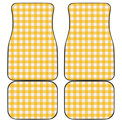 Canary Yellow And White Gingham Print Front and Back Car Floor Mats