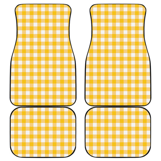 Canary Yellow And White Gingham Print Front and Back Car Floor Mats