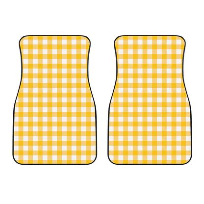 Canary Yellow And White Gingham Print Front Car Floor Mats