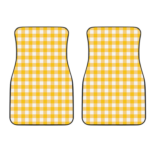 Canary Yellow And White Gingham Print Front Car Floor Mats