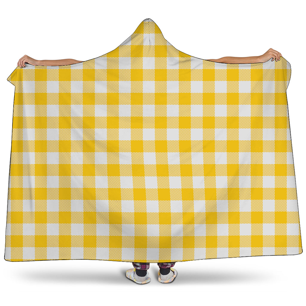 Canary Yellow And White Gingham Print Hooded Blanket