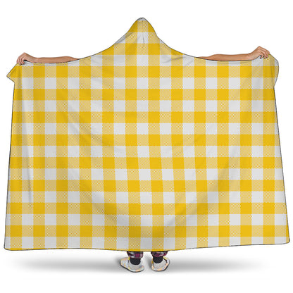 Canary Yellow And White Gingham Print Hooded Blanket