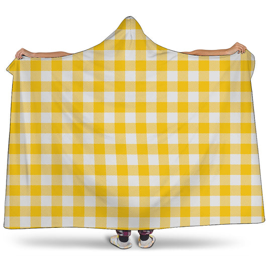 Canary Yellow And White Gingham Print Hooded Blanket