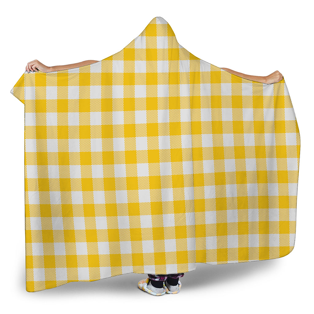 Canary Yellow And White Gingham Print Hooded Blanket