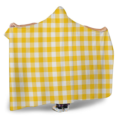 Canary Yellow And White Gingham Print Hooded Blanket