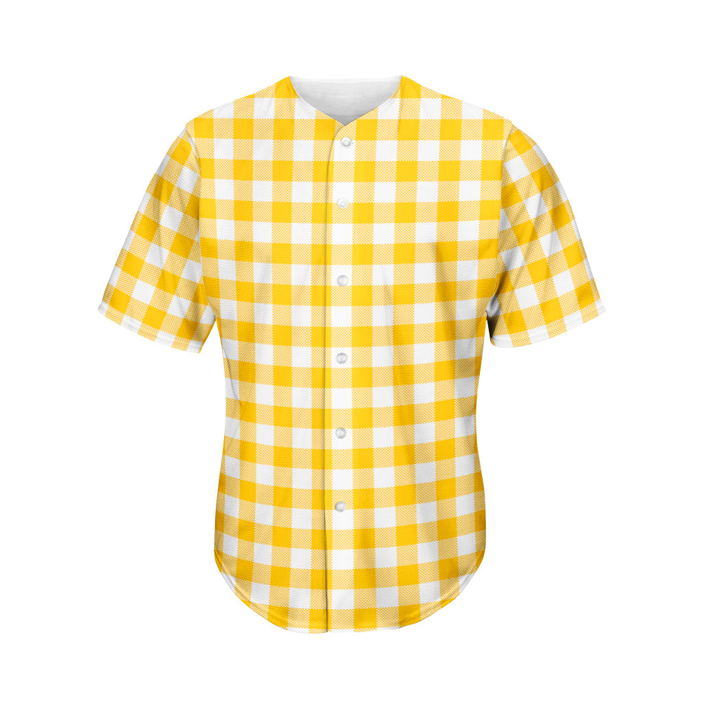 Canary Yellow And White Gingham Print Men's Baseball Jersey