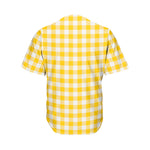 Canary Yellow And White Gingham Print Men's Baseball Jersey