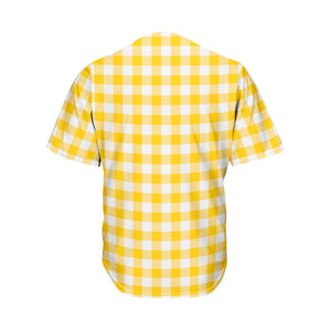 Canary Yellow And White Gingham Print Men's Baseball Jersey