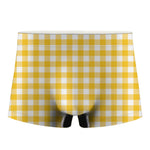 Canary Yellow And White Gingham Print Men's Boxer Briefs