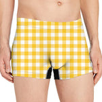 Canary Yellow And White Gingham Print Men's Boxer Briefs