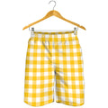Canary Yellow And White Gingham Print Men's Shorts