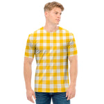 Canary Yellow And White Gingham Print Men's T-Shirt