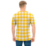 Canary Yellow And White Gingham Print Men's T-Shirt
