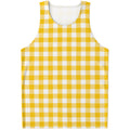 Canary Yellow And White Gingham Print Men's Tank Top