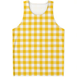 Canary Yellow And White Gingham Print Men's Tank Top