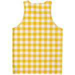 Canary Yellow And White Gingham Print Men's Tank Top