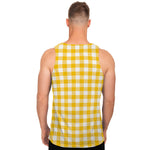 Canary Yellow And White Gingham Print Men's Tank Top