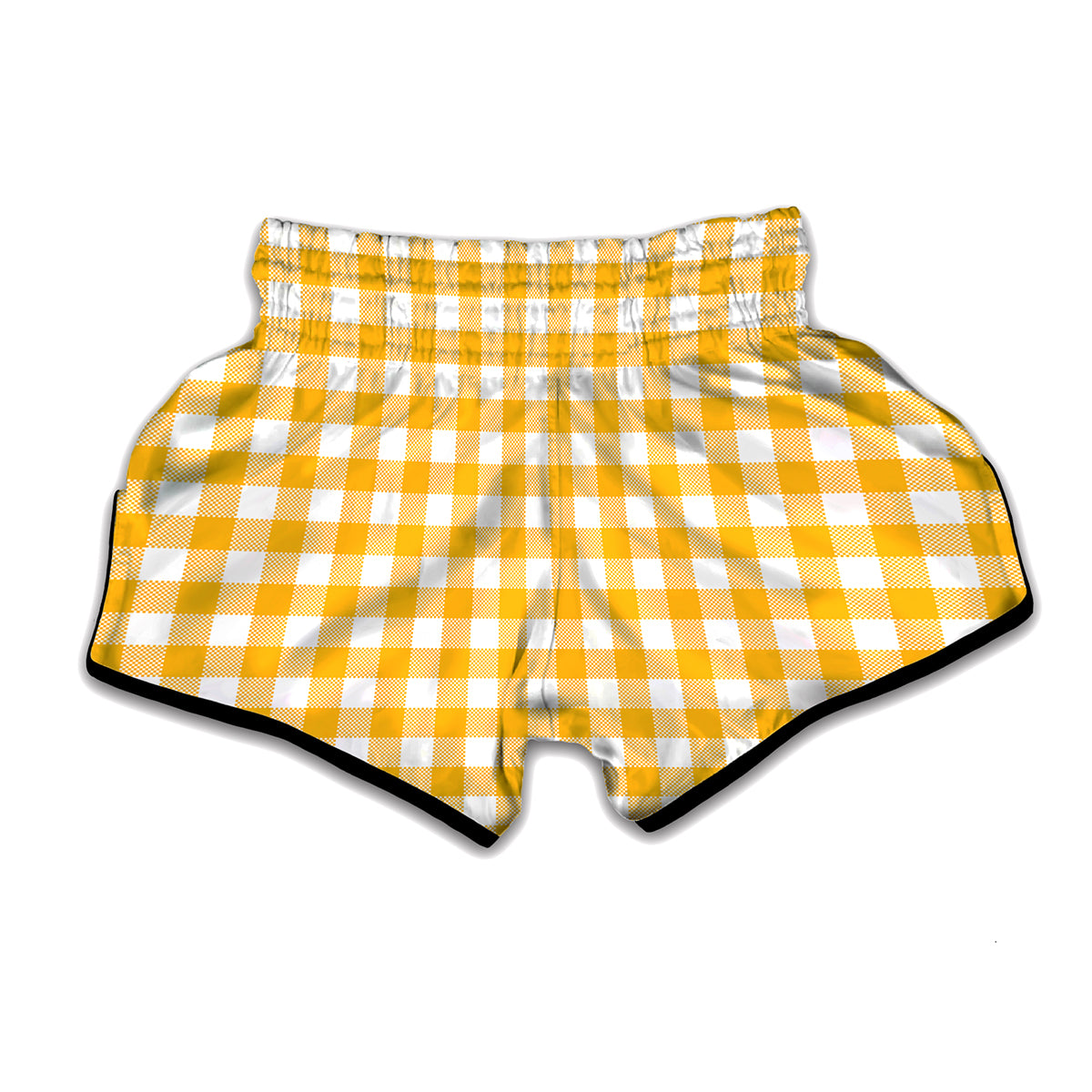 Canary Yellow And White Gingham Print Muay Thai Boxing Shorts