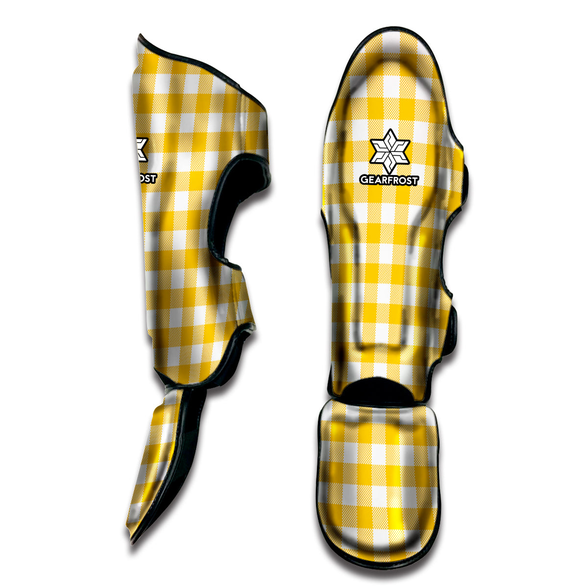 Canary Yellow And White Gingham Print Muay Thai Shin Guard