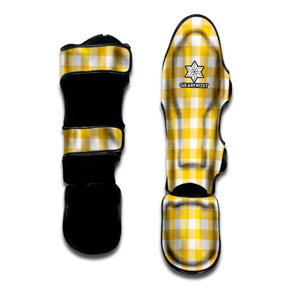Canary Yellow And White Gingham Print Muay Thai Shin Guard